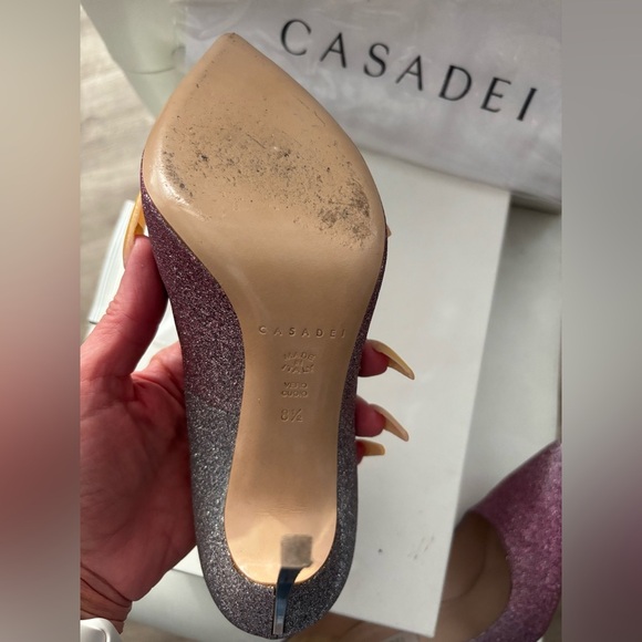 Authentic Casadei Blade Glitter Pink and Silver Heels-Retails for $995 - Picture 8 of 9